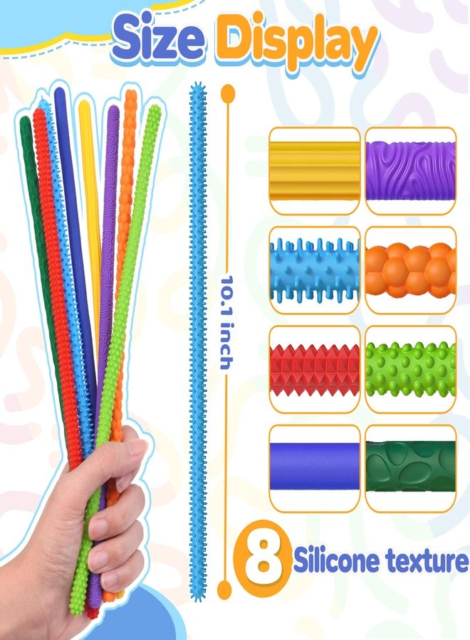 CHESLICR Valentines Day Gifts for Kids Classroom, 8Pack Fidget Toys Silicone Sensory Sticks for Adult Silent ADHD Autism Autistic Prize Treasure Box Airplane Travel Car Toy Dementia Activities for Seniors - Image 3